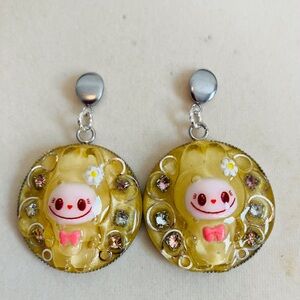 Handmade Kawaii “Labubu” Bunny Dangle Pierced with Push Back Closure Earrings